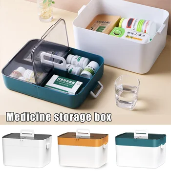 

Multilayer Plastic First Aid Box Portable Small Medicine Case with Lid Household _WK