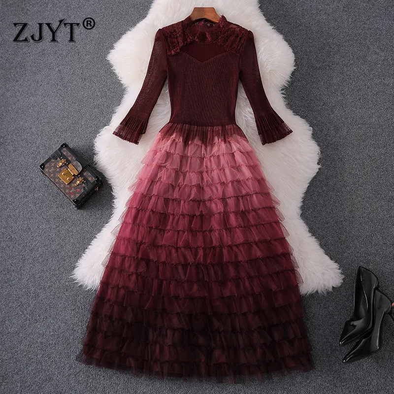 Elegant Lady Ruffle Gelaagde Cake Avond Prom Party Jurken Vrouwen 2019 Runway Fashion Herfst Flare Mouw Kant Patchwork Midi Sexy tule Jurk Elegant Lady Ruffle Gelaagde Cake Avond Prom Party Jurken Vrouwen 2019 Runway Fashion Herfst Flare Mouw Kant Patchwork Midi Sexy tule Jurk