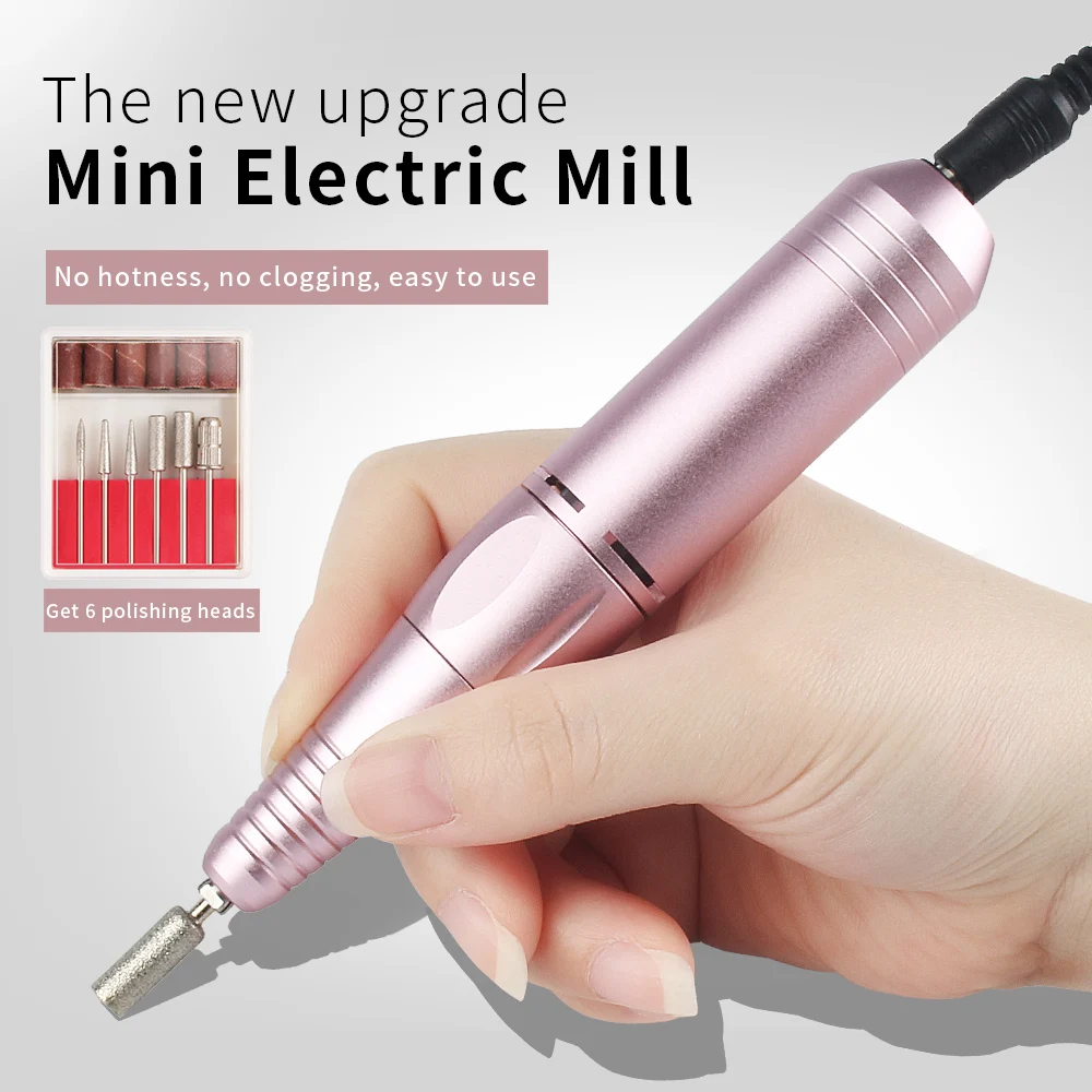 

1 set sliver Mini Electric Nail Polishing Machine Pen with 6 Bits Drill Nail Drill for Home Beauty Salon Nail Polishing Machine