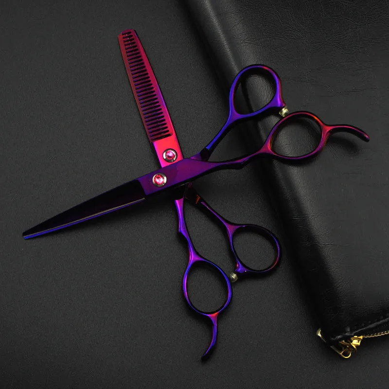 5 цветов профессиональный Япония 440c левша 6 ''ножницы для волос набор стрижка Истончение Парикмахерские ножницы для стрижки Парикмахерские ножницы - Цвет: purple set