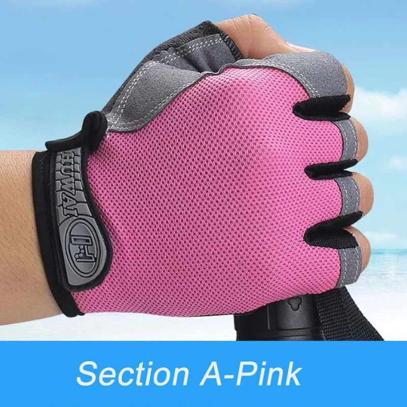 Outdoor Motorcycle Cycling Gloves The Men Spring Summer Non-Slip Shock Absorption Half Finger Gloves Fitness Sports Gloves Women - Color: Pink