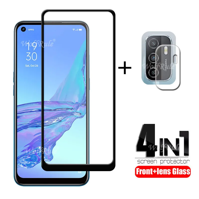 4-in-1 For OPPO A53 Glass For OPPO A53 Tempered Glass Full Glue Screen Protector For OPPO A91 A15 A52 A72 A92 A53 Lens Glass phone glass protector