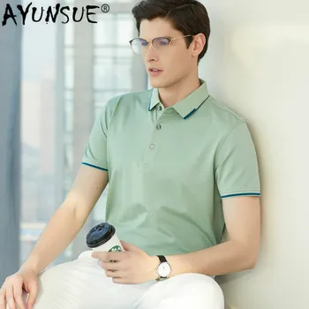 

AYUNSUE Summer Man's T-shirt Real Silk Tshirt Fashion Cotton T Shirts for Men Clothes Korean Plus Size T Shirt 2020 4820 KJ4696