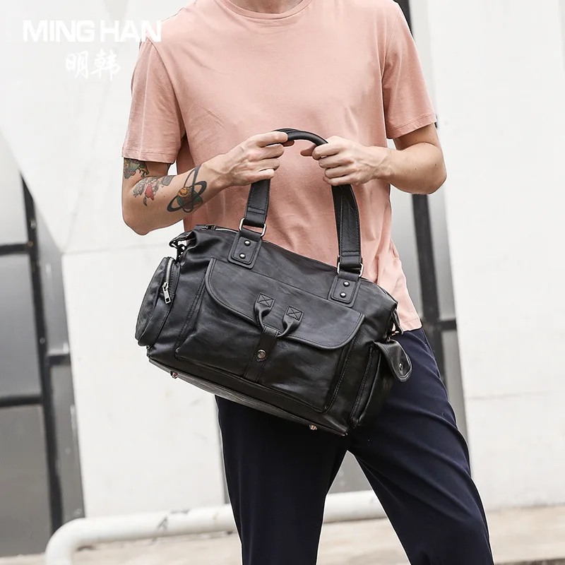 

New Style Men Business Casual Solid Color Handbag Pu Handbags for Crossbody Bag