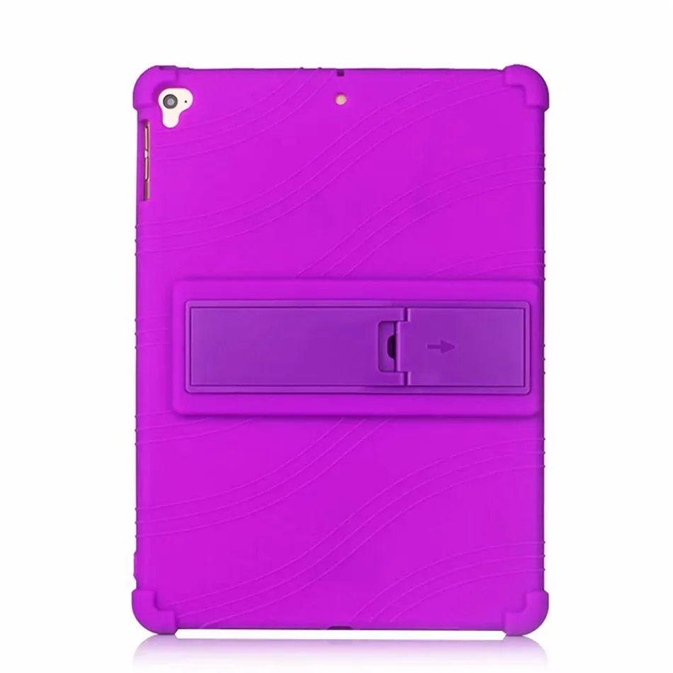 Чехол для ipad 6-го поколения, планшет, детский силиконовый чехол для ipad Air 1 2/ipad 9,7,, чехол с подставкой, Чехол+ пленка+ ручка - Цвет: Фиолетовый