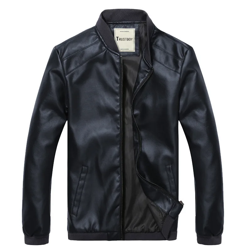

Spring And Autumn Thin Men Baseball Collar Locomotive PU Coat Slim Fit Large Size Convention Leather Jacket Men's