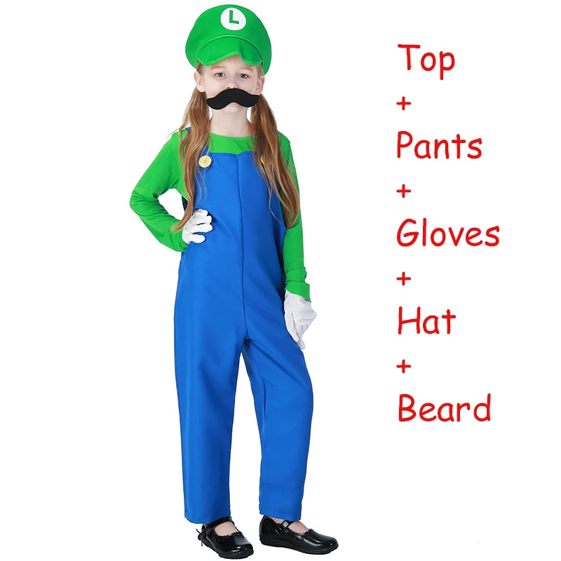 Super Mario Bros Luigi, шляпа сантехника, костюм с бородой, маскарадный костюм Марио, маскарадный костюм на Хэллоуин, нарядное платье для родителей и детей, взрослых, детей, женщин - Цвет: Style 5