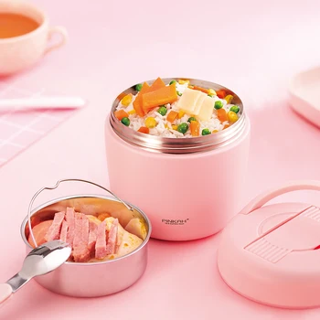 

2 Layers 304 Stainless Steel Vacuum Lunch Jar Food Container Pail Insulated Thermal Dinnerware Bento Box 970ml