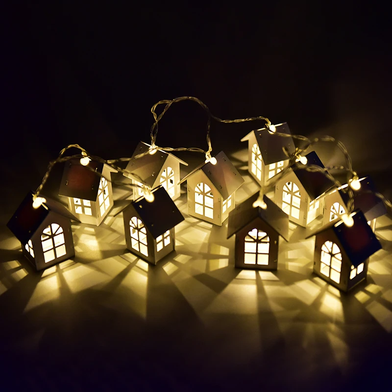 LED Garland Wood House String Light 2m 10LEDs Room Decor String Lamp Wedding Party Holiday Fairy Lights Novelty Lamp
