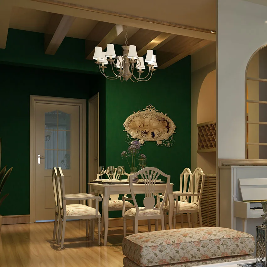 

Rustic Vintage Emerald Green Solid Color Non Woven Wall Paper Roll Living Room Badroom Wallpaper For Walls Papel De Paredes