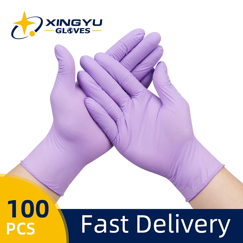Guantes de nitrilo 100 unids/pack Xingyu púrpura comida grado impermeable alergia libre desechable seguridad guantes de nitrilo