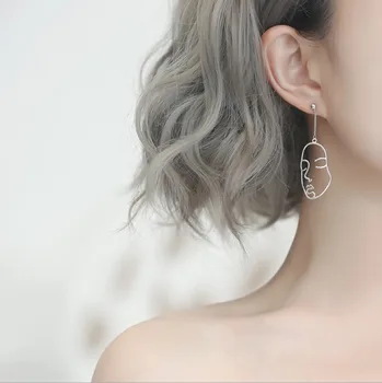 

925 Sterling Silver Asymmetry Face Stud Earrings for Women Gift Party Jewelry Accessories pendientes boucle d oreille eh211