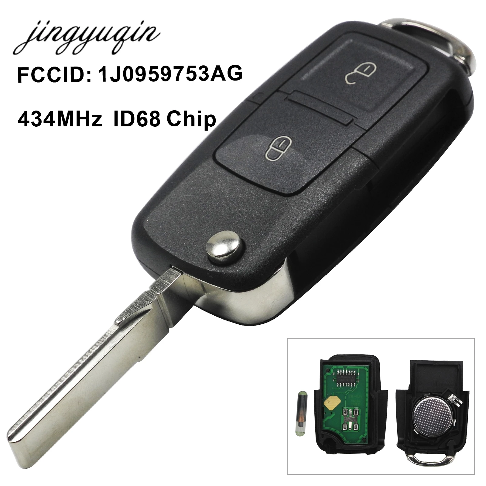 10pcs 2 Button Flip Remote Key Fob 434MHz ID48 Chip For VW Beetle Bora Golf Passat Polo Transporter T5 1J0 959 753 AG