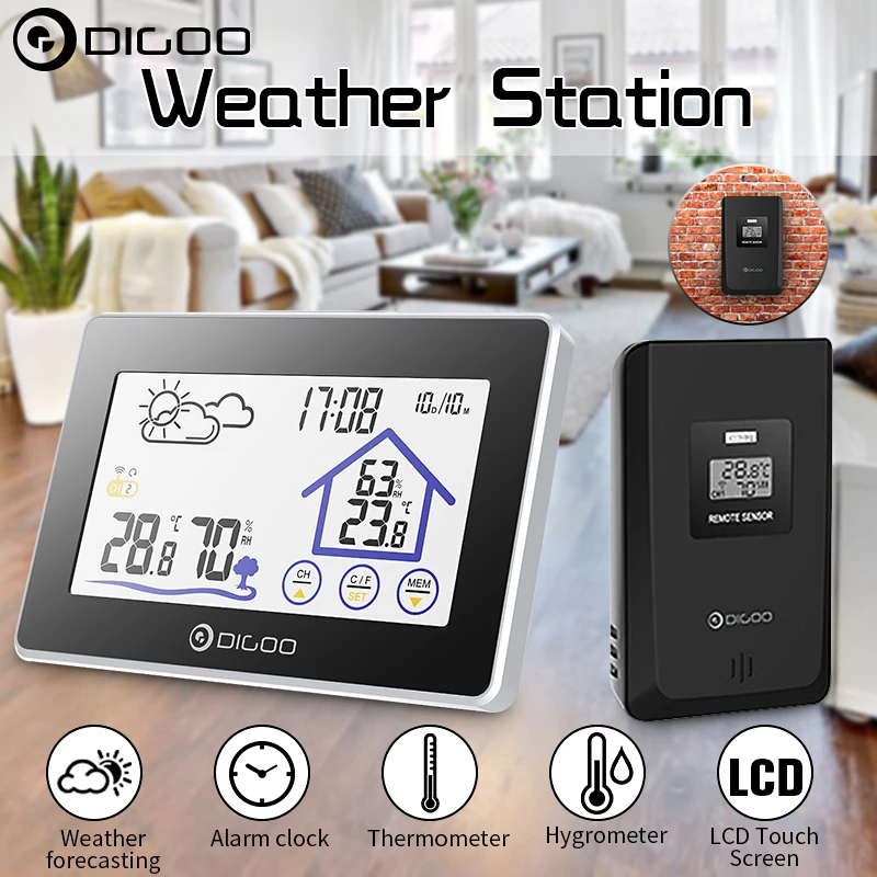 Метеостанция Digoo DG-TH8380 с цветным экраном комнатный и уличный термометр гигрометр