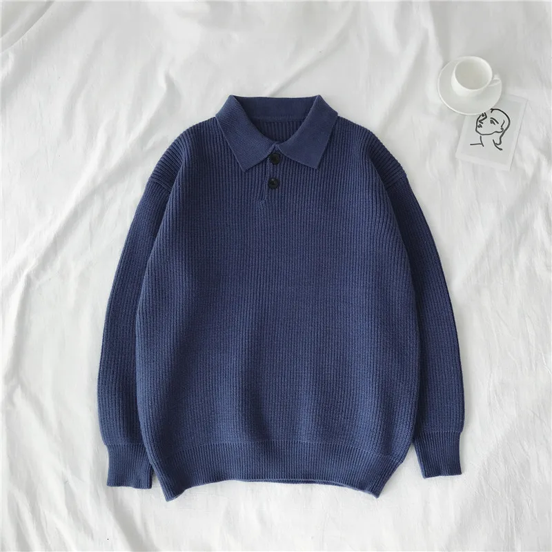 Зимний утолщенный свитер мужской теплый модный однотонный Повседневный вязаный пуловер с отворотом Мужская Уличная одежда с длинным рукавом свитер Мужская одежда - Цвет: blue