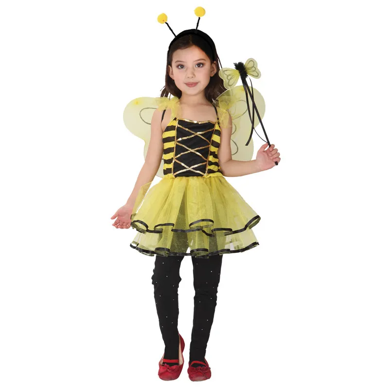 

Kids Children Bumble Honey Bee Fairy Costumes for Girls Halloween Purim Carnival Christmas New Year Party Fancy Dress Wings