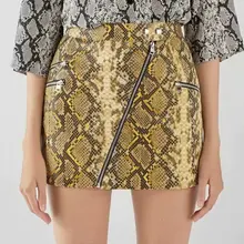 Новинка, хит, Женская Осенняя Сексуальная мини-юбка из Искусственной Змеиной Кожи с принтом, Женская мотоциклетная полиуретановая подвеска с высокой талией, уличная юбка на молнии