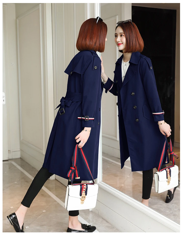 Mid-length Autumn Fold-down Collar Fashion Elegant Double Breasted Slimming Trench Coat