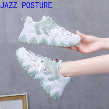 

High-heeled women's shoes in 2020 Fashionable tennis sports shoes Women's sports shoes on green platform Brand casual shoes q516
