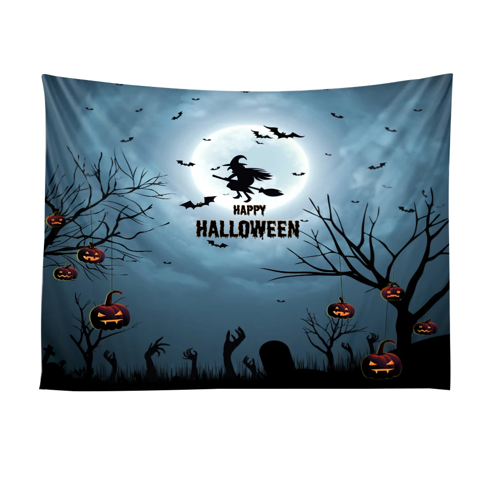 E Tarot Tapestry Wall Hanging Halloween Black Printed Pumpkin Ghost Crow Hippie Hanging Tapestry Home Decor Yoga Beach Mat - Color: E
