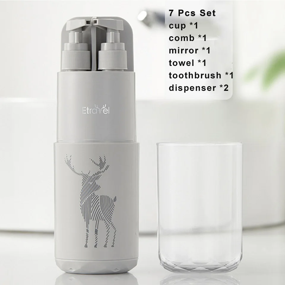 gray 7pcs set MSJO Туристические Бутылки 7 шт./5 шт. чемодан для девочек Портативный Ванная комната органайзер для зубных щеток ящик пивной диспенсер кран Набор для путешествий - Цвет: gray 7pcs set