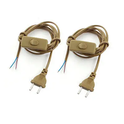 

2Pcs Brown EU Plug Lamp Power Cord Inline Button Switch 1.8M AC110V AC250V