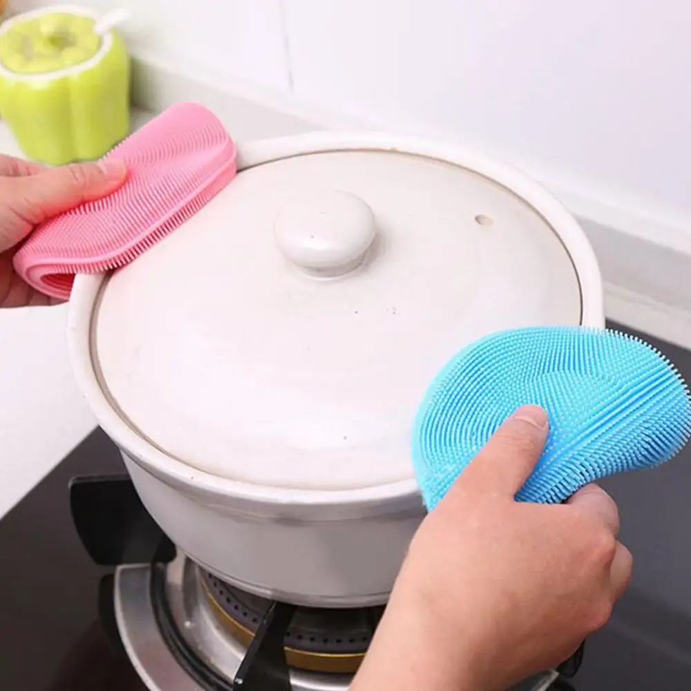 1pc Silicone Sponge Dish Washing Kitchen Scrubber Food-Grade  Scouring Pad Cleaner Multipurpose Sponges Cleaning Kitchen Brush