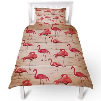 

Nordic Flamingo Rustic Wood Board Duvet Cover Pillow Case Quilt Cover Set Bedclothes Single Bedding Sets For Bed