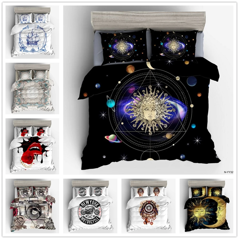 

Digital Printed Quilt Set Home Personality Bedding set Twin Full Queen King Size Comforter Sets 3Pcs Bed Sets