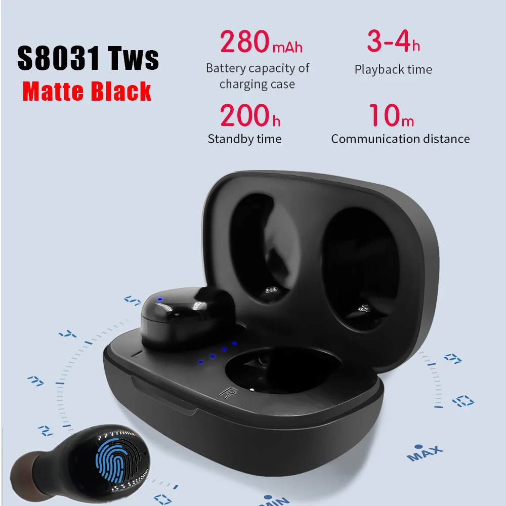 Мини наушники TWS Fingerprint Touch Bluetooth 5,0, беспроводные 4D стерео наушники, игровая гарнитура с шумоподавлением для airdo - Цвет: S8031 TWS Black