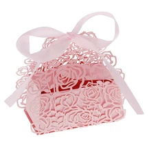 12 шт. романтическая роза DIY Конфеты Печенье Подарочная коробка для свадебной вечеринки с лентой