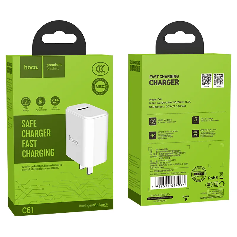 HOCO C61 21 шт./лот 5 в 2.1A USB зарядное устройство для iPhone 11 Xs Max US Plug настенное зарядное устройство адаптер для samsung Xiaomi huawei