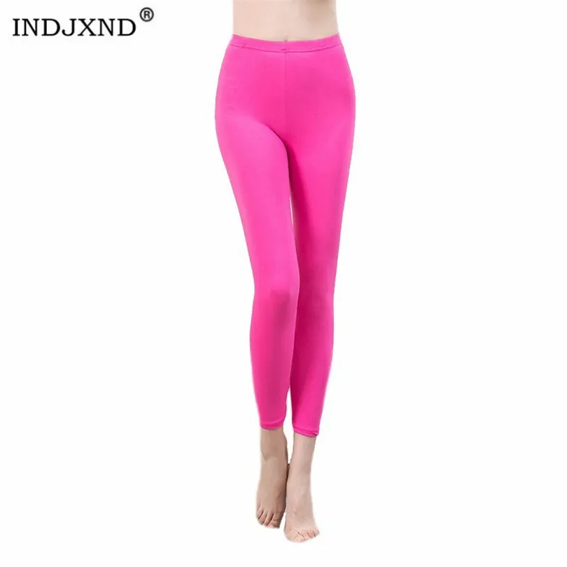 INDJXND-mallas elásticas de neón para mujer, Leggings blancos de cintura alta de talla grande, pantalones pitillo, Color caramelo, para verano