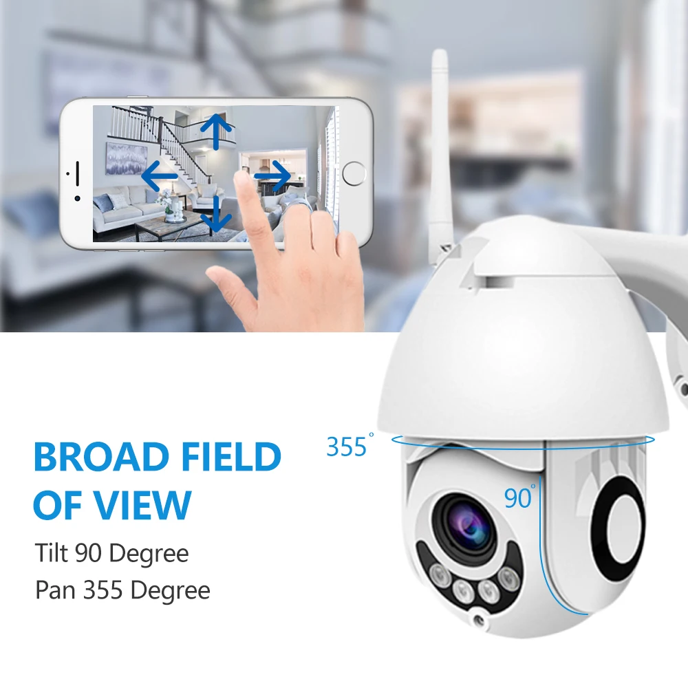 

H.265 1080P Outdoor Wireless PTZ Camera 2MP Two-way Audio IR Speed Dome Camera Cloud Storage Motion Detect Onvif Wifi IP Camera