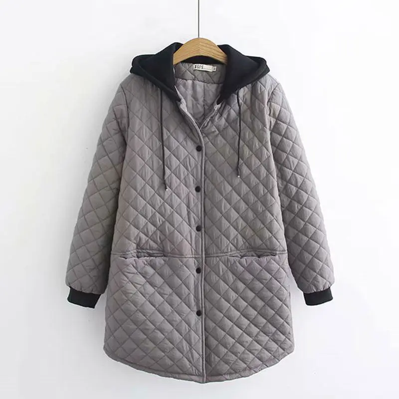 Gray 6XL, толстое хлопковое пальто, зимнее, большой размер, Женская Корейская Повседневная Длинная клетчатая Свободная куртка с капюшоном, рубашка, Abrigos Mujer, Женская парка - Цвет: Gray