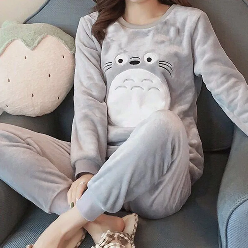 

WENYUJH Pajama Women Thick Flannel Warm Female Winter Pajama Set Long Sleeve Full Trousers Two Piece Pajamas Animal Cartoon owl