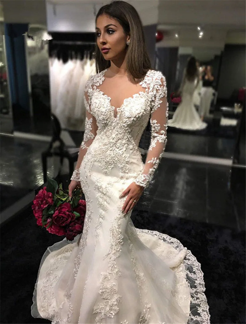 Vestido-De-Noiva-2019-Lace-Wedding-Dresses-Mermaid-Sweetheart-Long-Sleeves-Appliques-Saudi-Arabic-Wedding-Gown (1)