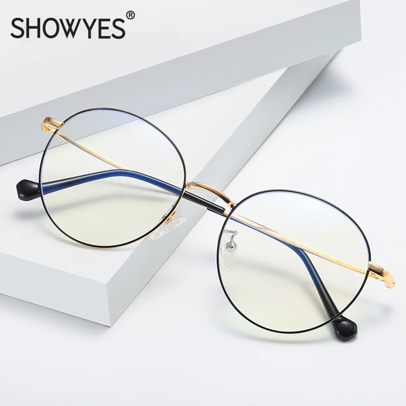 SHOWYES, синий светильник, блокировка, простые очки для женщин, известный дизайнер, очки против радиации, прозрачные, большие, ретро, круглые очки 011