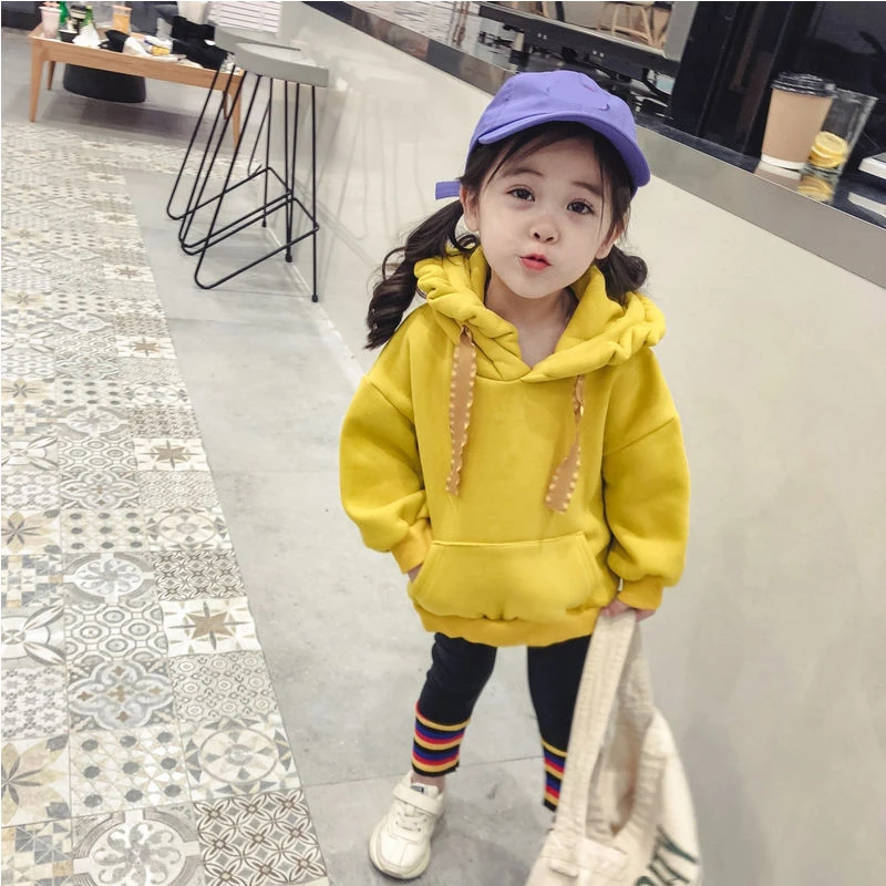 yellow top 1piece Толстовки с капюшоном для маленьких девочек детская зимняя плотная теплая одежда топы, детские толстовки для девочек, свитер футболка с длинными рукавами для малышей - Цвет: yellow top 1piece