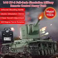 1:16 KV-2 Simulation Military Remote Control Heavy Tank Smoke Device Infrared Battle 320° Turret Rotation Metal Track RC Boy Toy 1