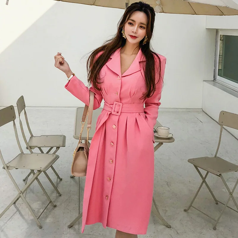 

2019 Spring And Summer Cross Border Korean-style Ol High-End Elegant Suit Collar Single Breasted Waist Hugging Dress Suit Jacket