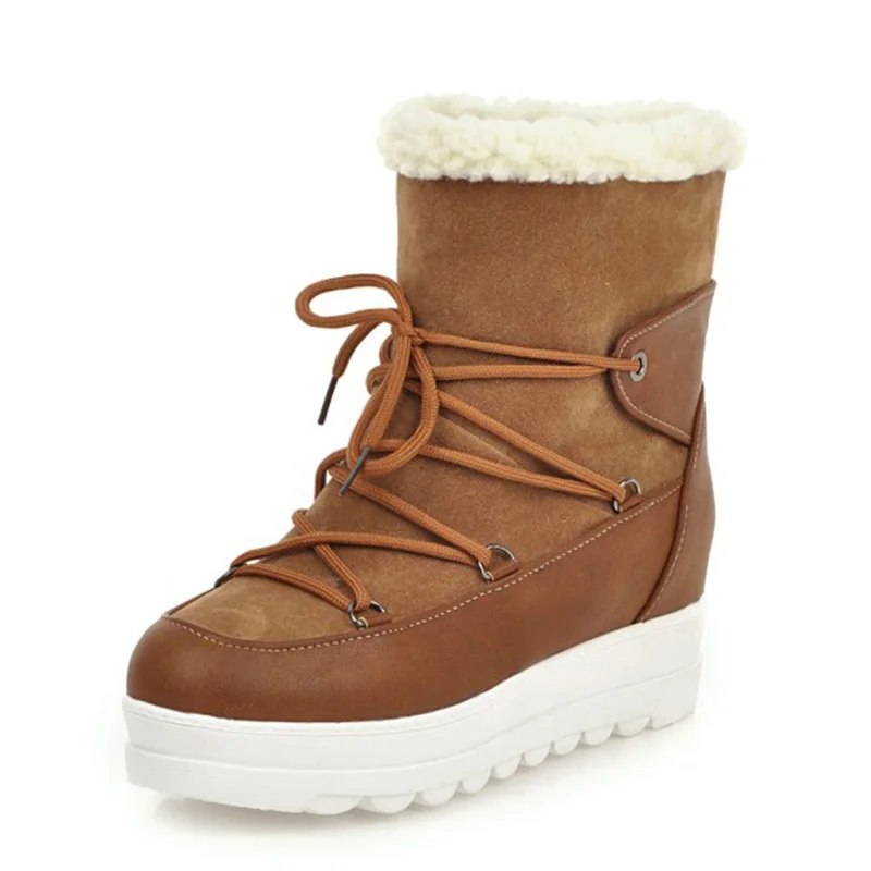 

KALENMOS Snow Boots Women Thick Sole Platform Short Boots Ladies Flat Slip on Black Winter Boots with Fur for Women Size 34-43