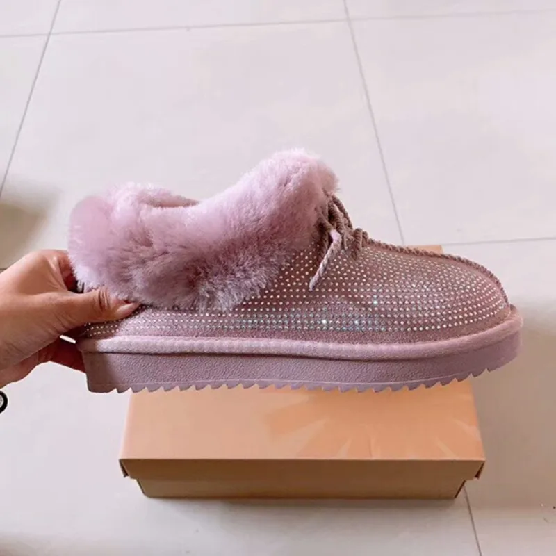 pink Зимняя женская обувь; повседневная шерстяная обувь на плоской подошве; теплая зимняя обувь на толстой подошве; лоферы; obuv zapatos mujer; женская обувь на плоской подошве - Цвет: pink