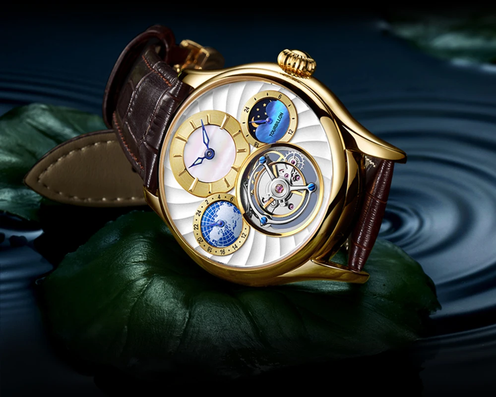 Guanqin 100% real tourbillon relógio mecânico masculino