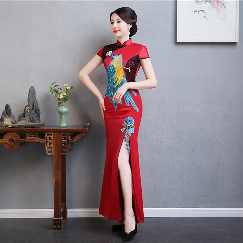 Модное Элегантное платье Cheongsam с вышивкой, белое длинное китайское традиционное платье, Восточное Qi Pao размера плюс, женская одежда