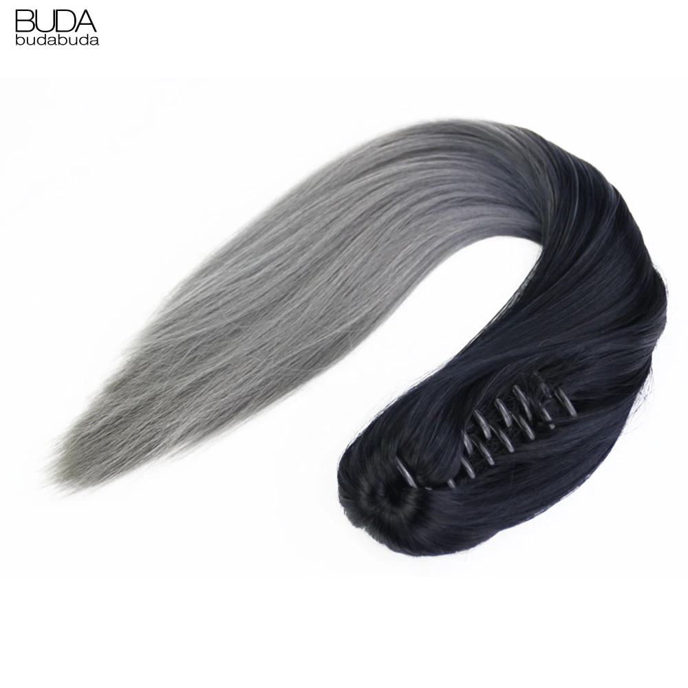 Budabuda 20Inch Long Curly Wavy Ponytail Synthetic Hair Extensions Fake Pony Tail Hair For White Women Pink Grey Blonde Color