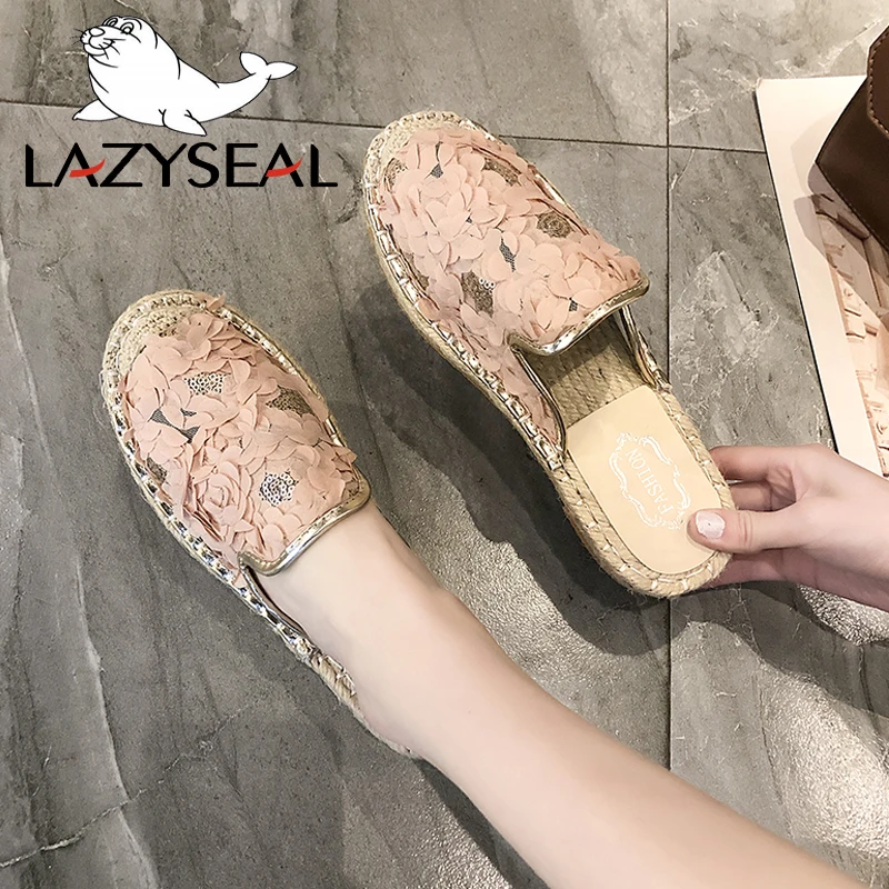 Шлепанцы LazySeal женские с вышивкой пеньковые сланцы плоская подошва без застежки