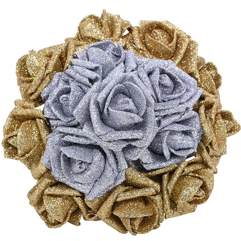 

6cm glitter flowers artificial PE Roses Decorative Artificial Flower Wreath For Home Decor Wedding Christmas Flower Fake Rose
