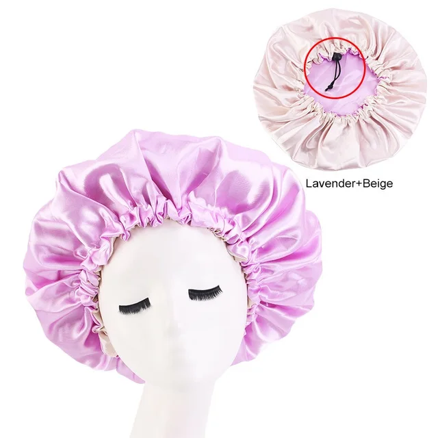 New Solid Women Satin Bonnet Fashion Stain Silky Big Bonnet for Lady Sleep Cap Headwrap Hat Hair Wrap Accessories Wholesale Adjust pink purple