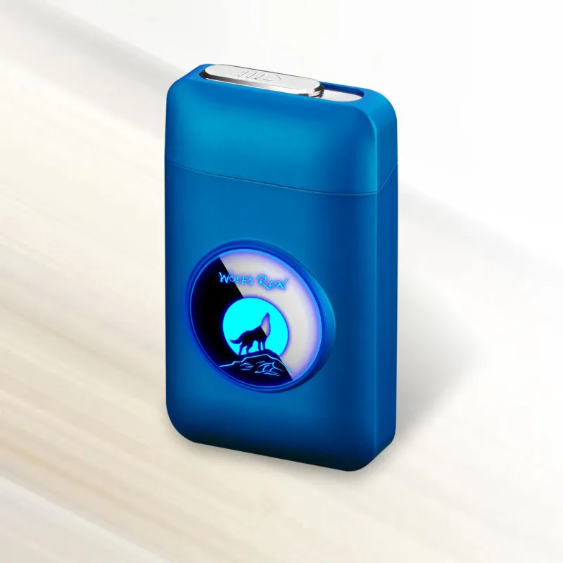 bule wolf USB перезарядка зажигалка и чехол для сигарет креативный Графический светодиодный дисплей USB зарядка ветрозащитная беспламенная электронная зажигалка - Цвет: bule wolf